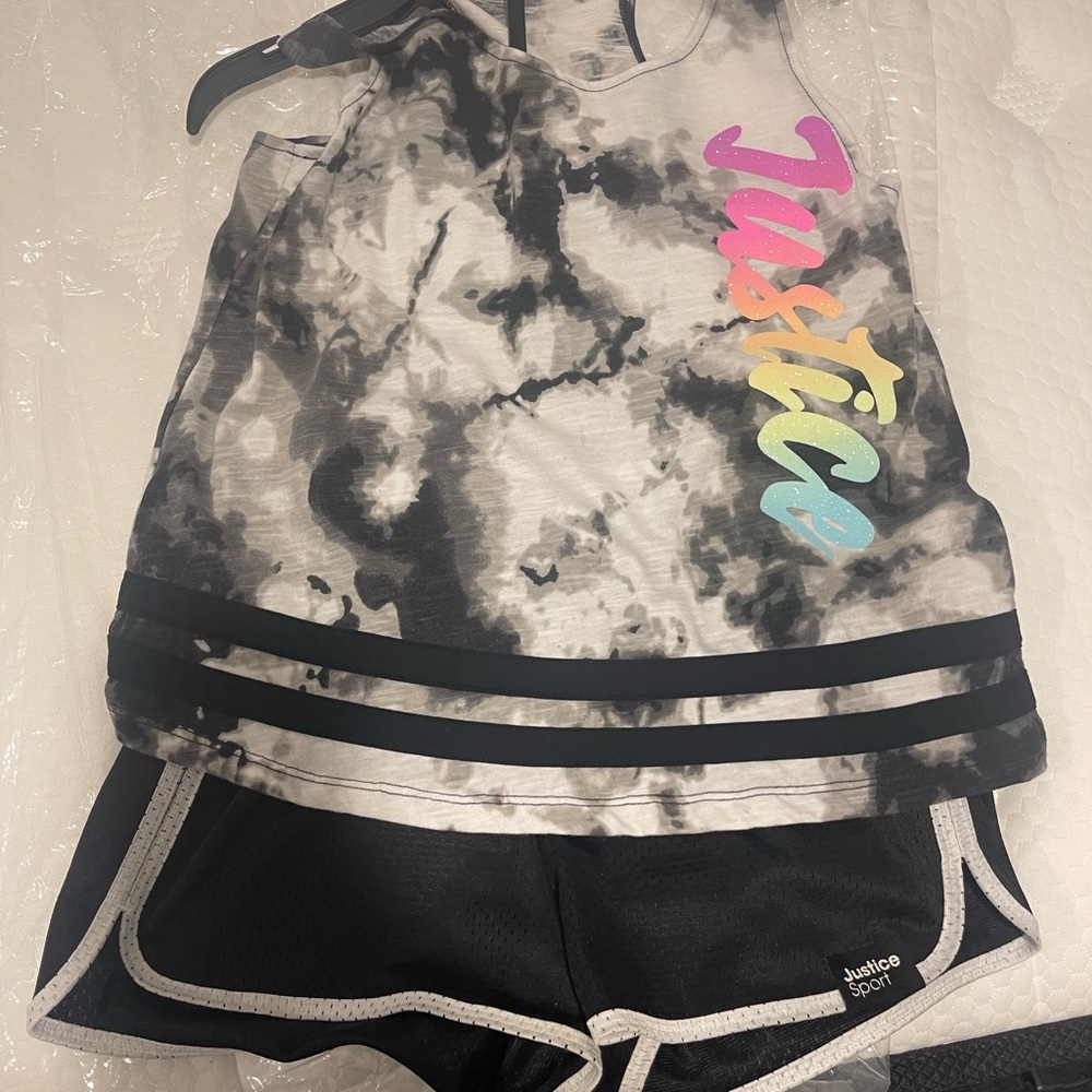 Justice Monochrome Tie-Dye Tank and Black Shorts Set
